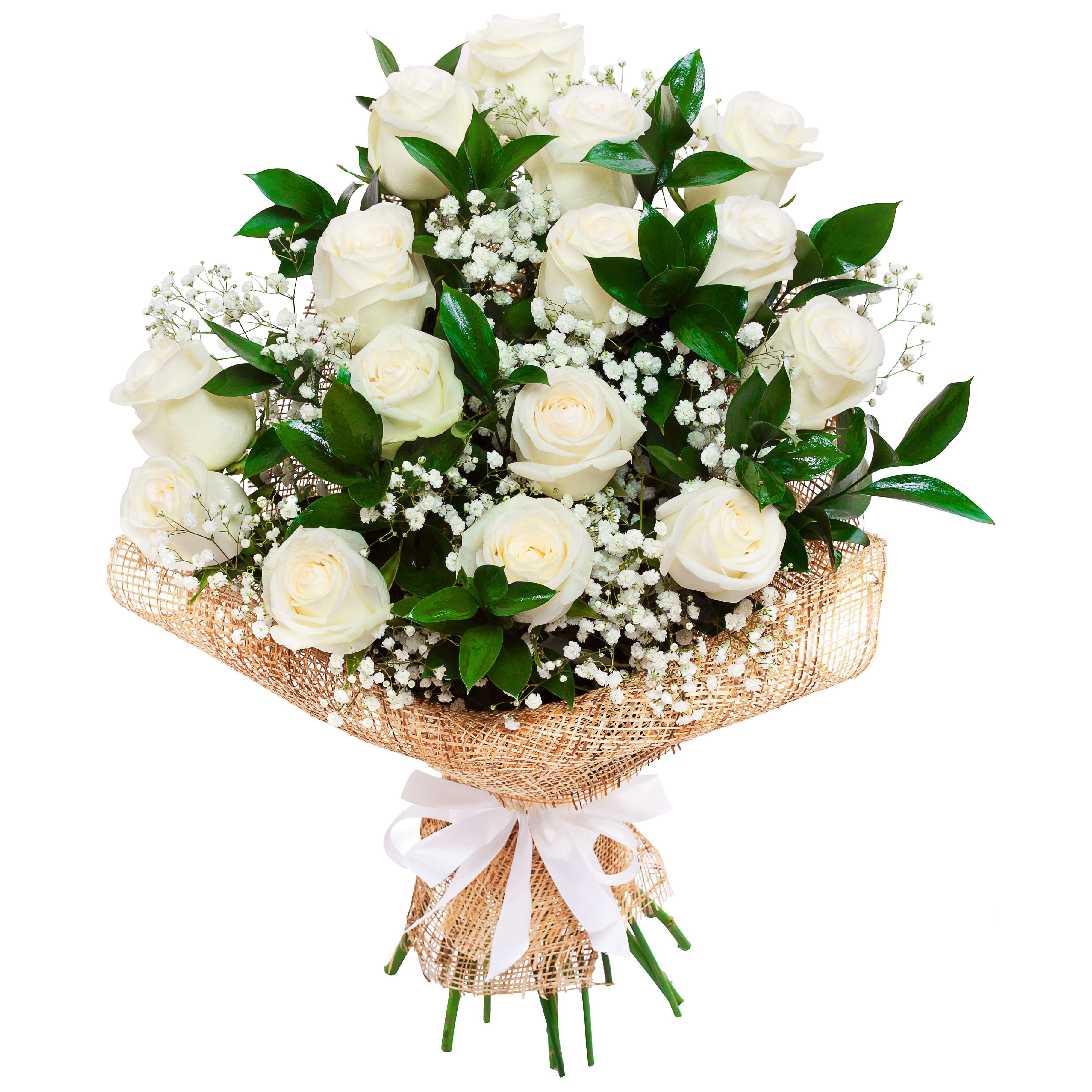 15 Graceful White Roses Bunch